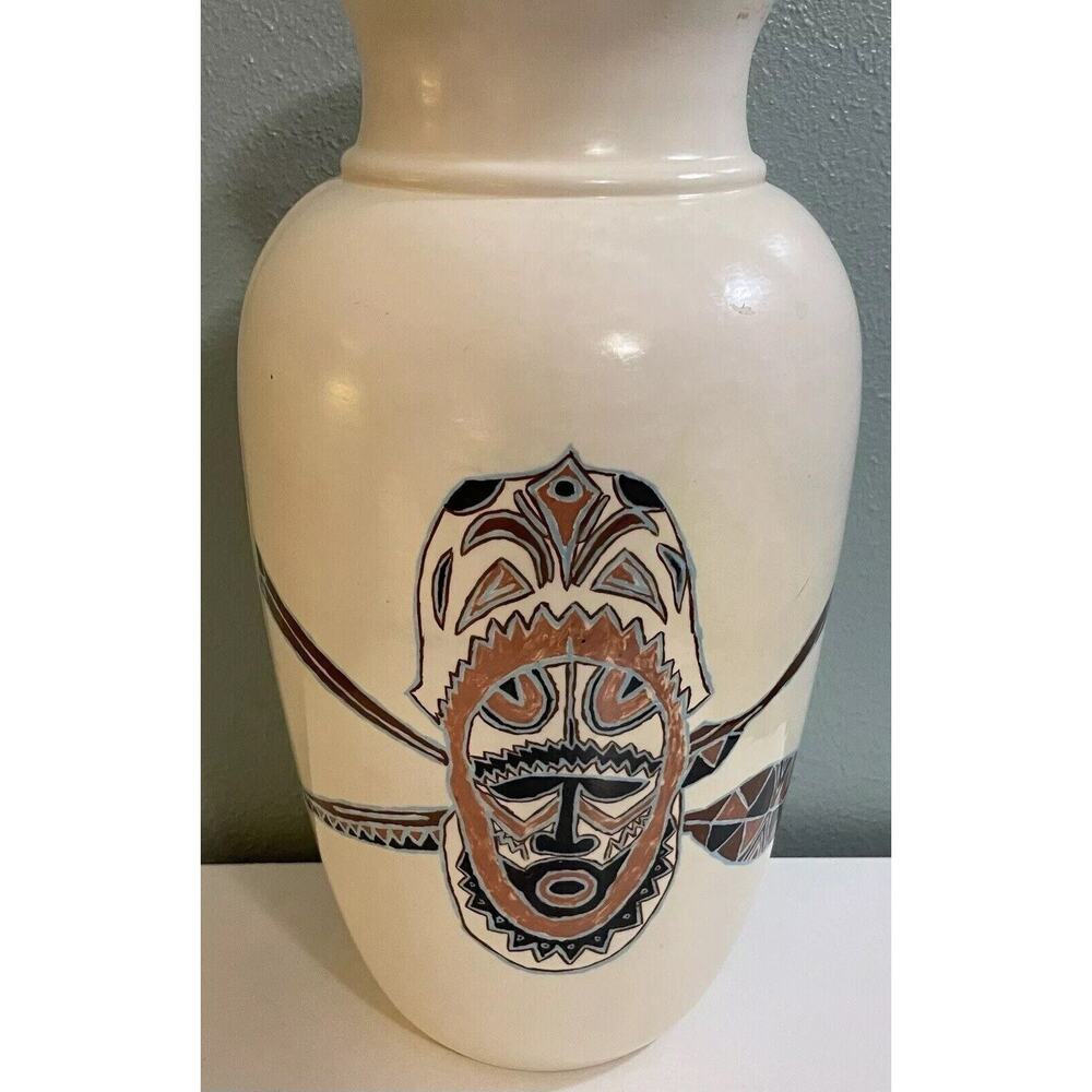 Tribal Mask Studio Art Urn Vase Pottery Signed Artist Title SPEARCHUCK #5